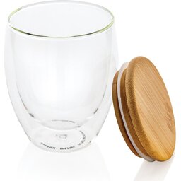 Dubbelwandige borosilicaat glas met bamboe deksel 250ml-open