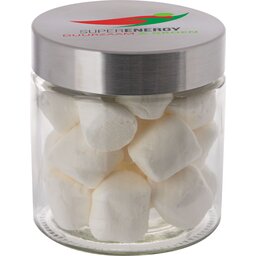 Glazen pot 0,9 liter gevuld met Marshmallows bedrukken