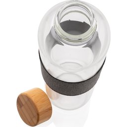Impact borosilicaat glazen fles met bamboe deksel -open