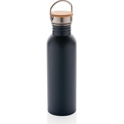 Moderne roestvrijstalen fles met bamboe deksel-blauw