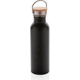Moderne roestvrijstalen fles met bamboe deksel-zwart