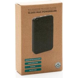 RCS standaard recycled plastic 10.000 mAh powerbank-verpakt