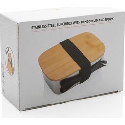 Roestvrijstalen lunchbox met bamboe deksel en spork-verpakt