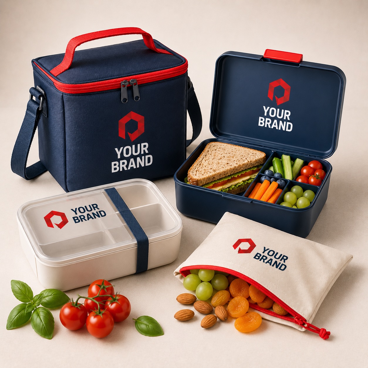 Custom lunch and food products with logo including lunch boxes, food containers and snack boxes