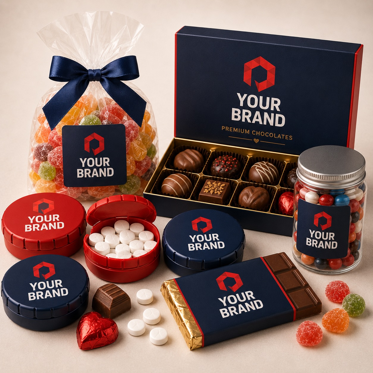 Bonbons et chocolats personnalisés avec logo pour événements, salons et campagnes promotionnelles