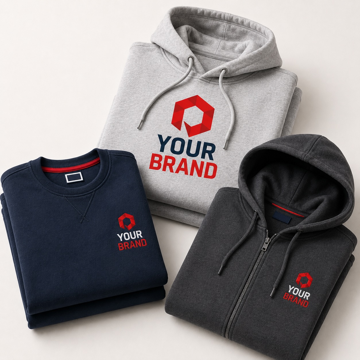Branded sweaters and hoodies with logo for businesses and events