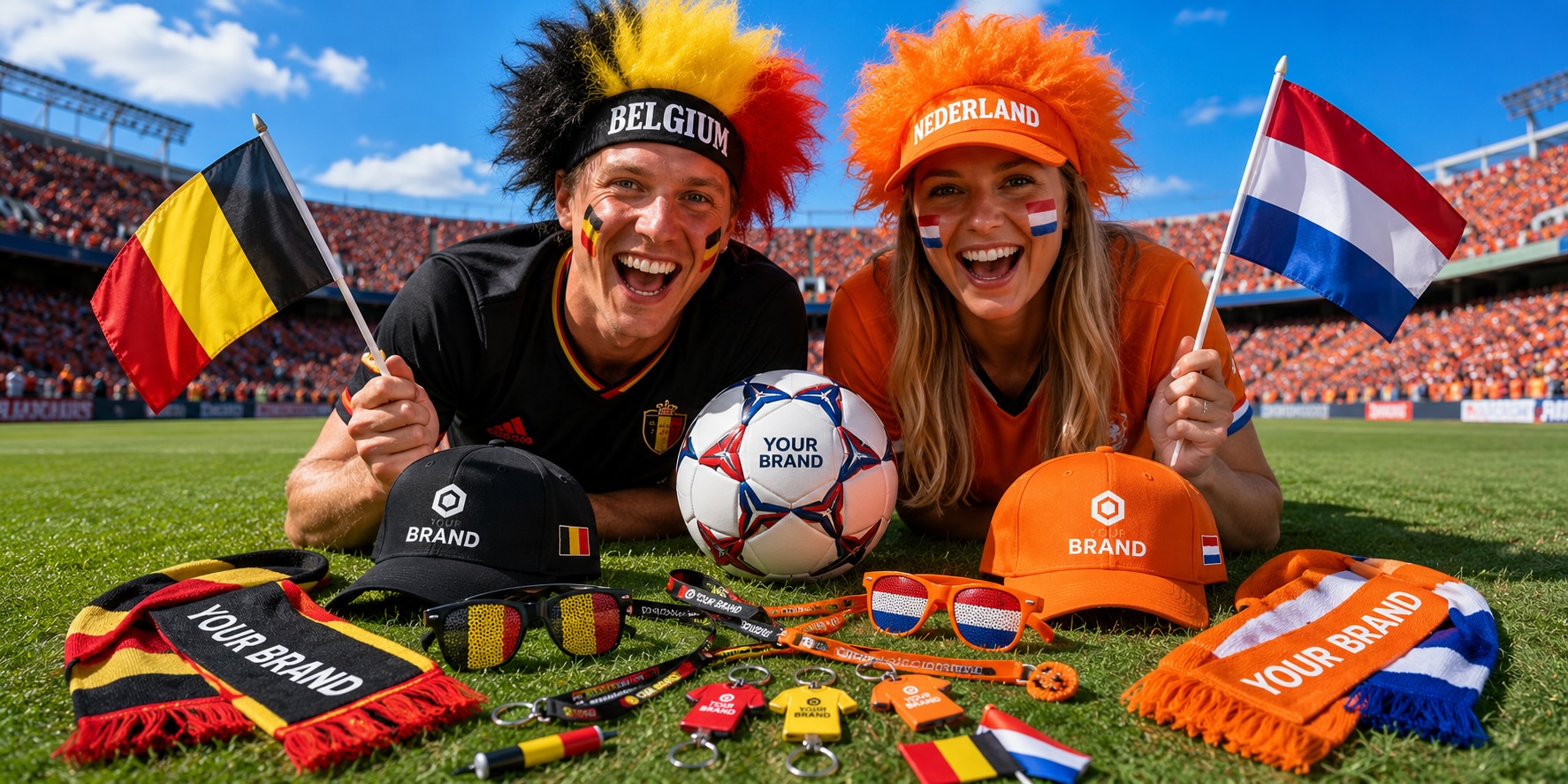 Bedrukte event- en supportersartikelen met logo voor festivals, sportevenementen en fanacties